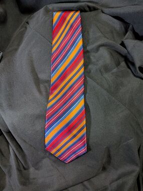 Geoffrey Beene Silk Striped Tie Red Blue Orange | Dapper Style